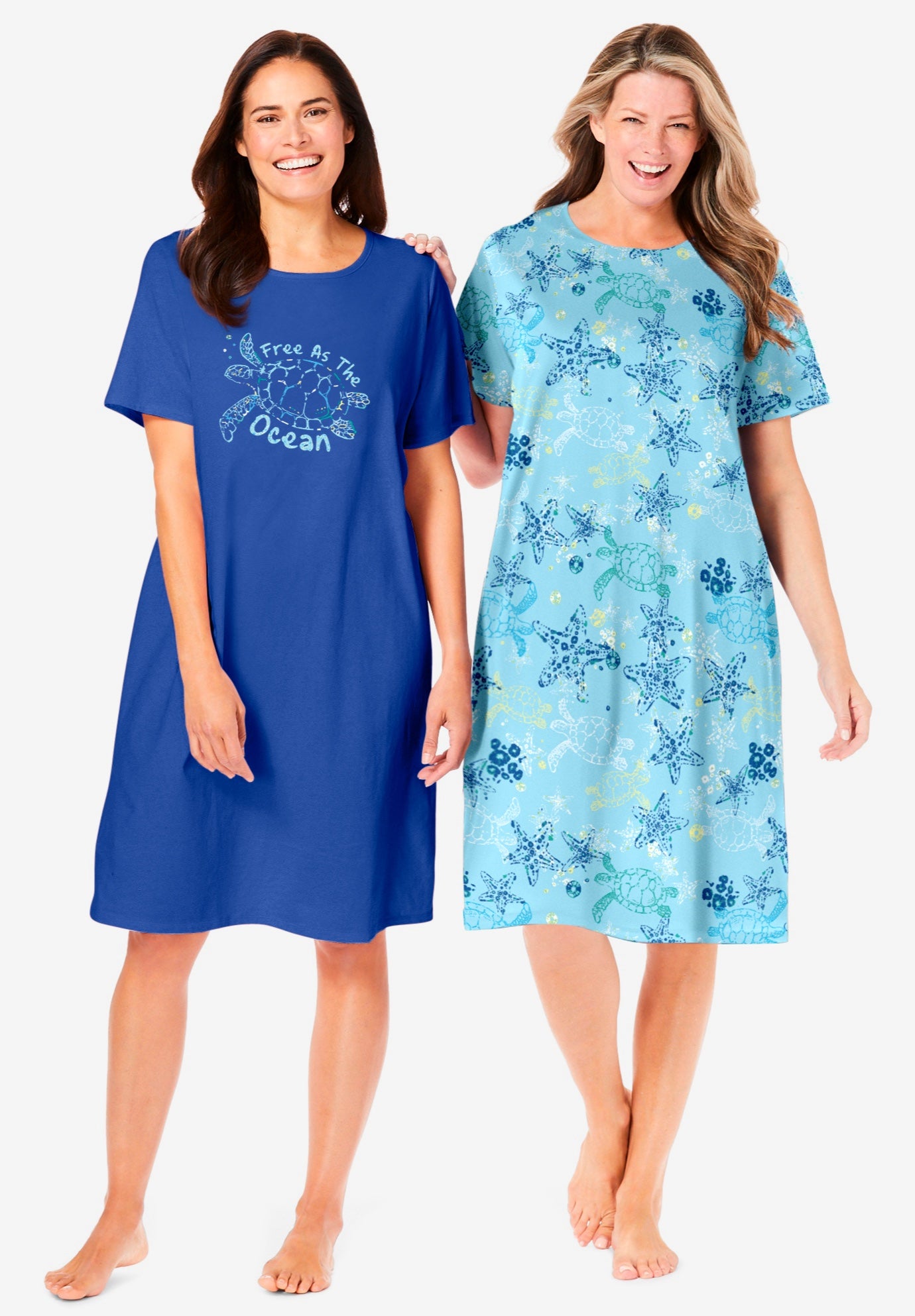Plus Size Women's 2-Pack Short-Sleeve Sleepshirt by Dreams & Co. in Pretty Aqua Turtle (Size 1X/2X) Nightgown