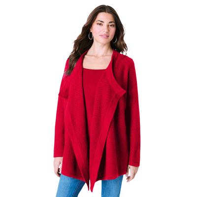 Plus Size Women's Handkerchief Hem Pointelle Cardigan Sweater by Roaman's in Vivid Red (Size 38/40)