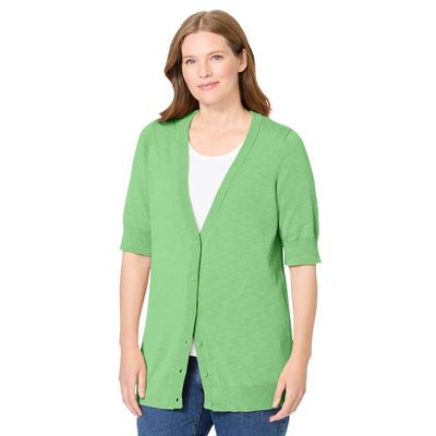 Plus Size Women's Lightweight Short Sleeve V-Neck Cardigan by Woman Within in Pistachio (Size S)