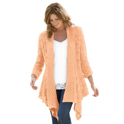 Plus Size Women's Open Front Pointelle Cardigan by Woman Within in Peach Fuzz (Size M) Sweater