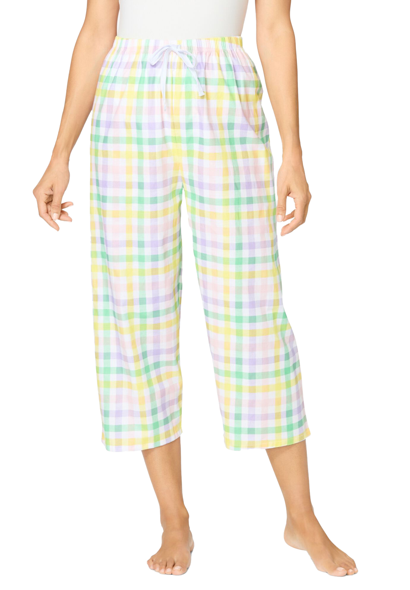 Plus Size Women's Woven Sleep Capri Pant by Dreams & Co. in Multi Gingham (Size L)