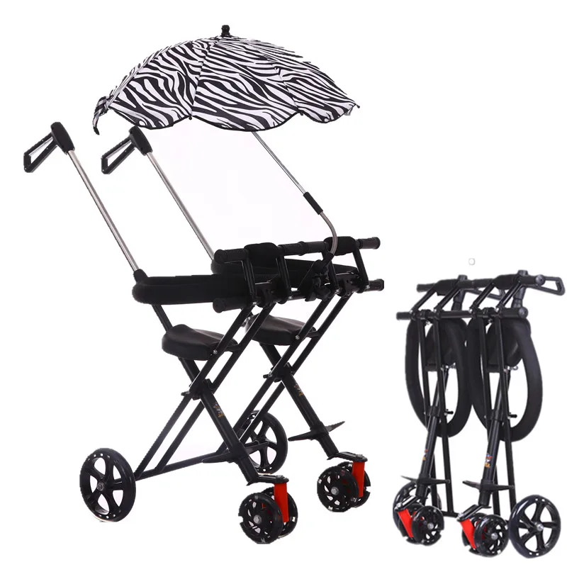 Faltbares Zwillings-Dreirad mit verstellbarem Rückenleiste, tragbarer 2-Kinderwagen mit hohem Carbonrahmen, leichter Wagen mit PU-Rad Image