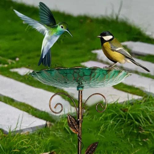 Vogelbad für den Außenbereich, dekoratives Vogelbad für Garten- und Hofdekoration, Vogelfütterungs- und Wasserbadbecken mit Grundpfahl