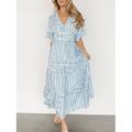 Femme Robe mi-longue Robe casual Robes bohème chic robe boheme Bohême Rétro Vintage mode Vacances Casual du quotidien Standard marinière Manche Courte Col V Noir Vert Claire Bleu clair Eté Printemps