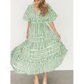 Femme Robe mi-longue Robe casual Robes bohème chic robe boheme Bohême Rétro Vintage mode Vacances Casual du quotidien Standard marinière Manche Courte Col V Noir Vert Claire Bleu clair Eté Printemps