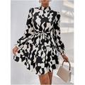Robe Mini Femme Robe Corset Robe Enveloppante Robe Mini Robe Petite Robe A Ligne Robe Volante Élégante Décontractée Fête Travail Anniversaire Coupe Régulière Imprimé Manches Longues Col Montant Blanc