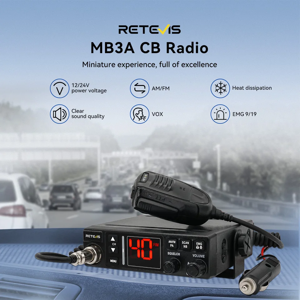 Retevis MB63A CB Autoradio 12/24V Power Long Range CB Mobile Radiosender Professioneller Kommunikator AMFM Amateurfunkkanal 9/19 Image