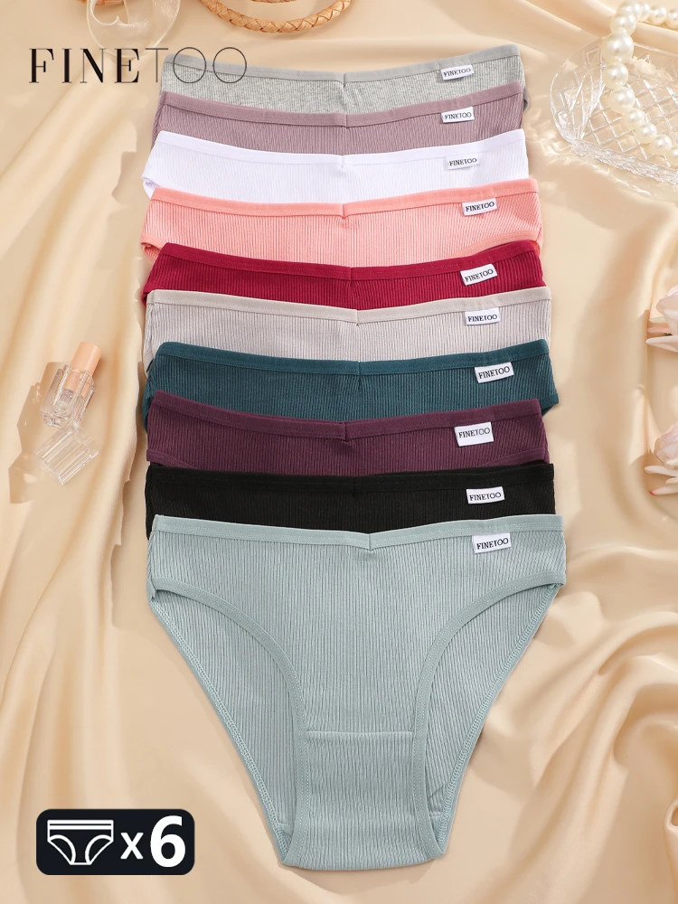 6Pcs Baumwolle Gestreiften Unterwäsche frauen V Taille Höschen Sexy Atmungs Plus Größe Slips Damen Niedrige Taille Komfort Dessous m-XXL Image