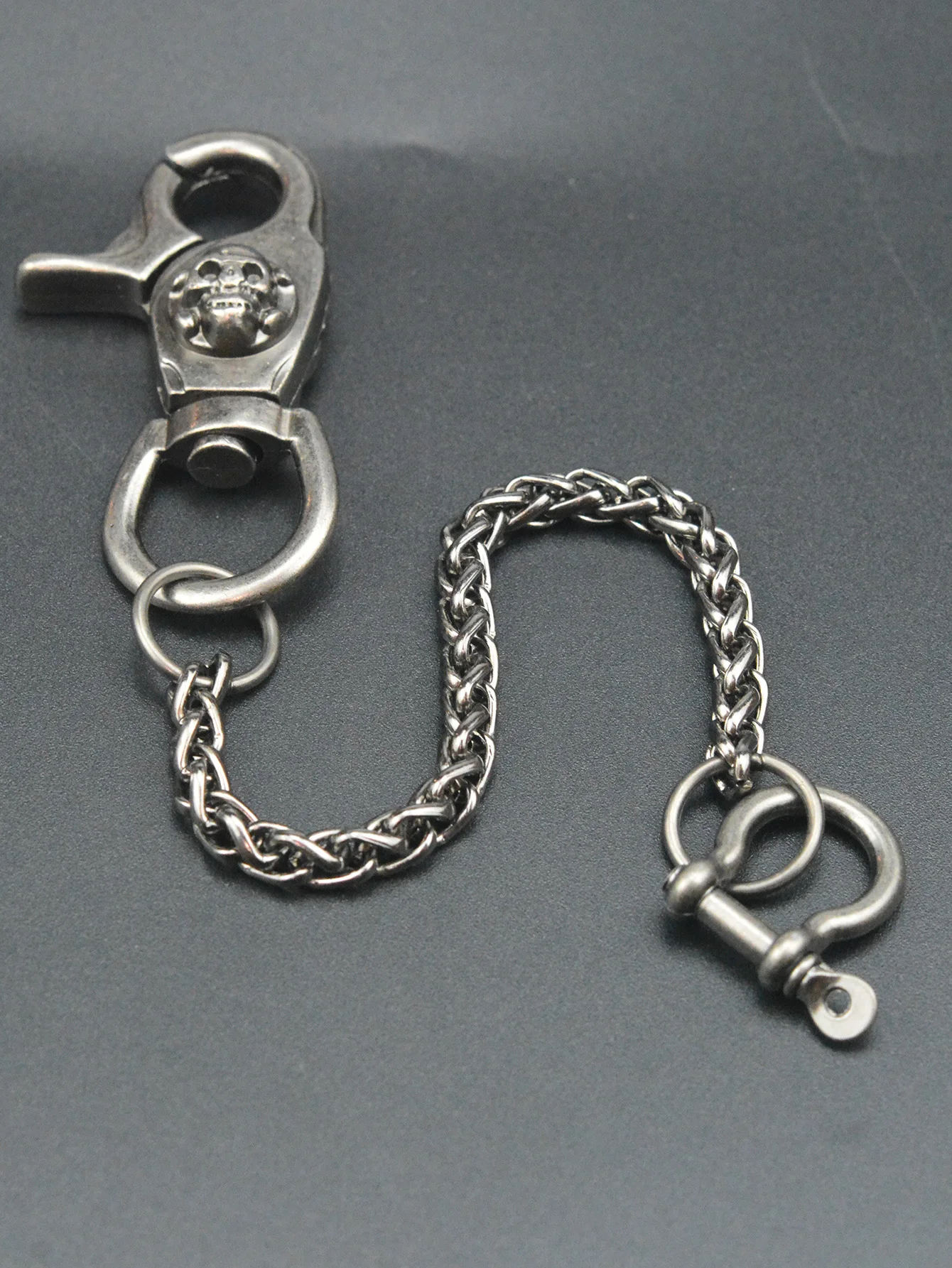 Punk 10ins Kurze Gunmetal Biker Jeans Geldbörse Schlangenkette Schlüsselanhänger Metall Totenkopf Schnalle Clips Snap Hoop Gürtel Kette Auto Schlüsselanhänger Image