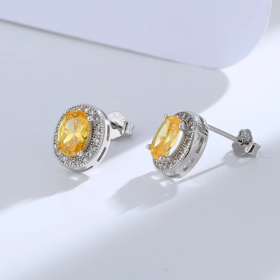 Buyee 925 Sterling Silver Fashion Orecchino a bottone Blu Verde Giallo Pietra di cristallo Orecchino per donna Matrimonio Gioielleria raffinata Orecchino