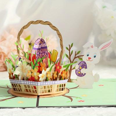 TEMU Easter Bunny 3d Pop-up Egg Postcard - Handcrafted Paper , Ideal For Easter & Thanksgiving Greetings