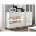 Credenza 3 ante con LED Bianco brillante e Rovere - MURARI