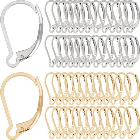 1 Box 100Pcs 24K Gold Plated Stainless Steel Earring Hooks Leverback Earring Findings French Ear Wires Earrings Clasps Lever Back Earring Hooks Leverbacks for Jewelry Making DIY Crafts