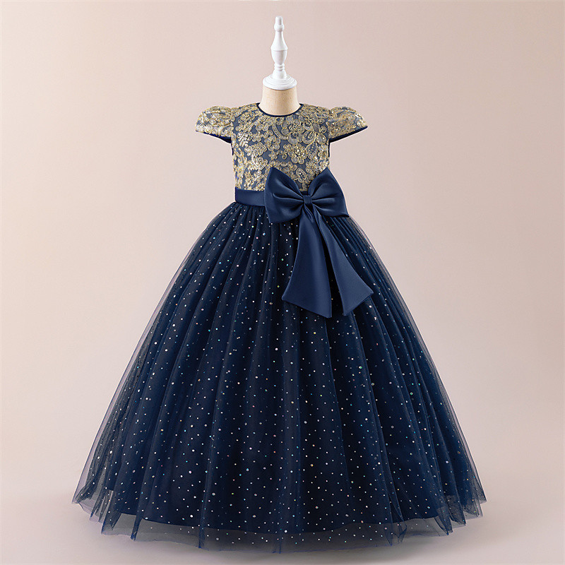 Kids Girls' Party Dress Solid Color Short Sleeve Performance Birthday Tie Knot Elegant Beautiful Polyester Maxi Party Dress Swing Dress A Line Dress Summer 6-12 Y Black Champagne Pink