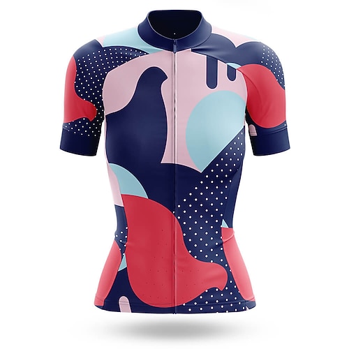 Damen Radtrikot Tupfen Streifen Kurzarm Fahhrad Oberteil mit 3 Gesäßtaschen Mountainbike MTB Straßenradsport Schnelltrocknend Reflektierende Streifen Rückentasche Feuchtigkeitsableitend Sport Schwarz Image