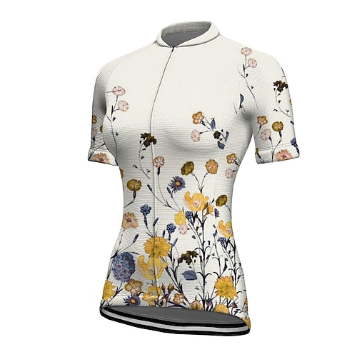 Damen Radtrikot Blumenmuster Kurzarm Fahhrad Trikot Oberteil mit 3 Gesäßtaschen Mountainbike MTB Straßenradsport Schnelltrocknend Reflektierende Streifen Rückentasche Feuchtigkeitsableitend Sport Image