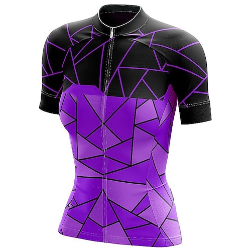 Damen Radtrikot Geometrisch Kurzarm Fahhrad Oberteil mit 3 Gesäßtaschen Mountainbike MTB Straßenradsport Schnelltrocknend Reflektierende Streifen Rückentasche Feuchtigkeitsableitend Sport Gelb Rot Image