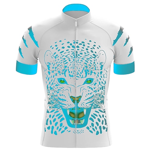 Herren Radtrikot Geometrisch Tiger Kurzarm Fahhrad Oberteil mit 3 Gesäßtaschen Mountainbike MTB Straßenradsport Schnelltrocknend Reflektierende Streifen Rückentasche Feuchtigkeitsableitend Sport Wei Image