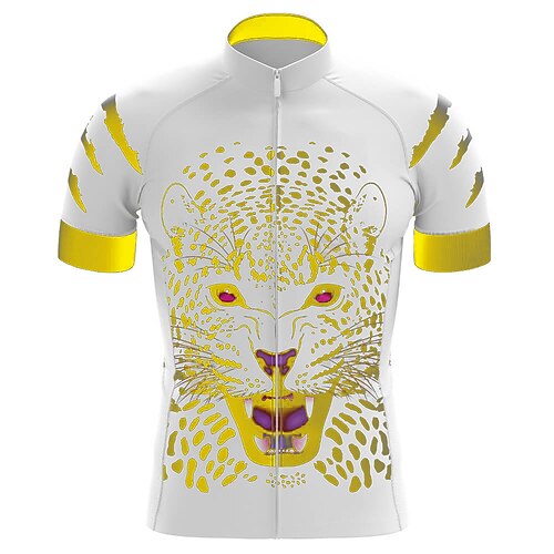 Herren Radtrikot Geometrisch Tiger Kurzarm Fahhrad Oberteil mit 3 Gesäßtaschen Mountainbike MTB Straßenradsport Schnelltrocknend Reflektierende Streifen Rückentasche Feuchtigkeitsableitend Sport Wei Image