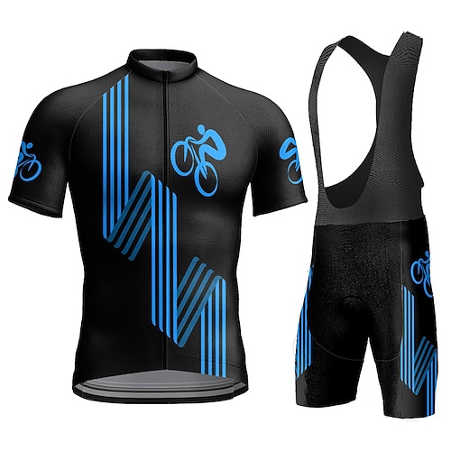 Herren Radtrikot mit Trägershorts Kurzarm Mountainbike MTB Straßenradsport Sommer Blau Gelb Rote Grafik Lustig Fahhrad 3D-Polster Schnelltrocknend Rückentasche Feuchtigkeitsableitend Atmungsaktiv Image
