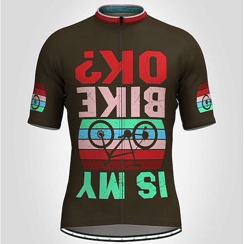 Herren Radtrikot Grafik Buchstaben Zahlen Kurzarm Fahhrad Oberteil mit 3 Gesäßtaschen Mountainbike MTB Straßenradsport Schnelltrocknend Reflektierende Streifen Rückentasche Feuchtigkeitsableitend Image