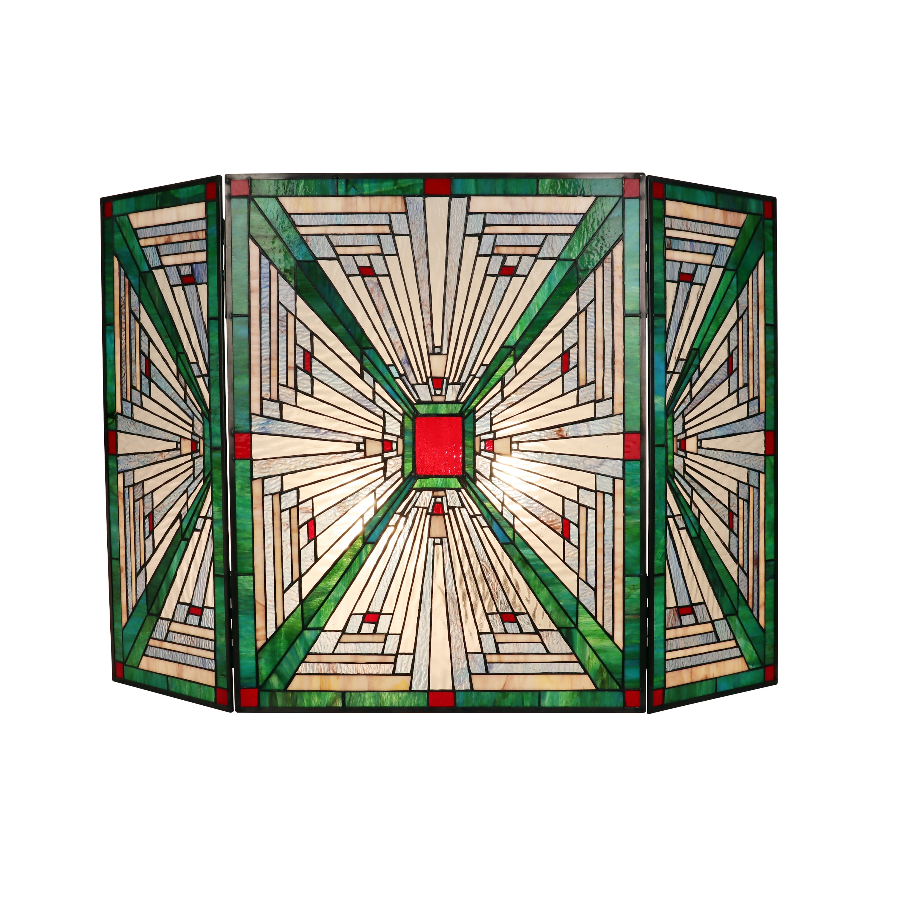 Tiffany-style 3pcs Folding Mission Fireplace Screen 45" Wide.
