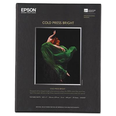 Epson Cold Press Bright Fine Art Paper, 21mil, 8.5 x 11, Textured Matte White, 25/Pack (EPSS042307) (S042307)