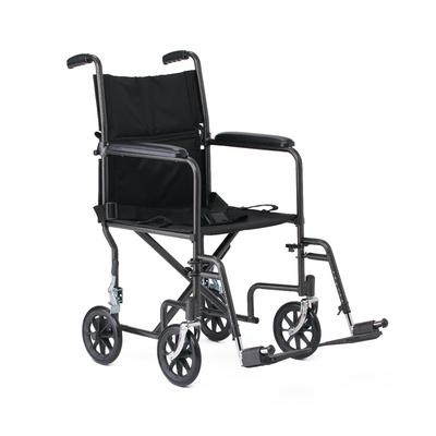 Medline Basic Steel Transport Chair with Permanent Full-Length Arms and Swing-Away Footrests, 250 lb. Capacity, 19" Wide, Black, 1 EA (MDS808200B)
