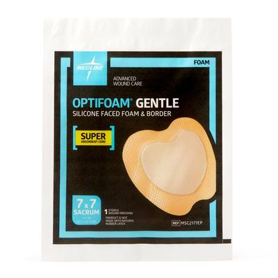 Medline Optifoam Gentle Silicone-Faced Foam Dressing in Educational Packaging, Sacrum, 7" x 7" (17.8 x 17.8 cm), 1 EA (MSC2177EPH)
