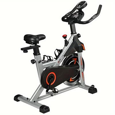 TEMU 1 Premium Indoor Exercise Bike With Silent Belt Drive - Heavy-duty , Adjustable , And Upgraded Lcd Display - Black With Teal Accents, Ideal For Home Fitness