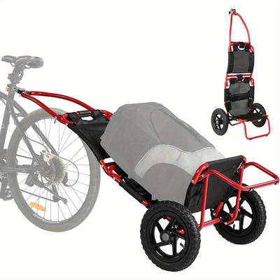 TEMU Cargo Trailer For Bicycle, 2-in-1 Bike Trailer, Shopping Trolley, Handcart, Alloy , Lightweight And Foldable With 30 Cm Air Tires, 20 Kg Load Capacity Image