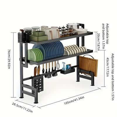 TEMU 1pc Home Kitchen Shelf, Free Sink Dish Rack, Storage Organizer Carbon Steel Storage Rack, No Punch Dish Rack, Drainage Rack, Drainage Rack Image