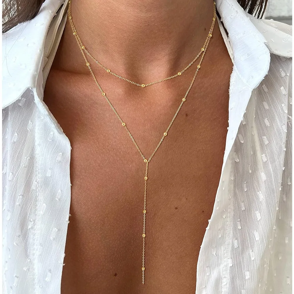 Collana Lariat in acciaio inossidabile placcata in oro, collana lunga delicata Collane Laryered per donne e ragazze, pendente a goccia a forma di Y