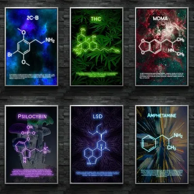 Retro Chemical Formula Drug Molecules Ketamine MDMA Psilocybin Molecule Art Poster Canvas Painting