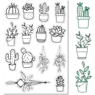 1pc Potted Plant Cactus Clear Rubber Stamp Cute Flowers Transparent Silicone Seals Stamp for