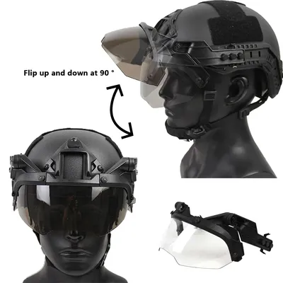 Tactical Helmet Flip Goggles Adjustable FAST Helmet Windproof Anti Airsoft Paintball Fog CS Games