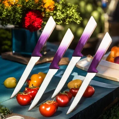 4/6 /8 PCS Steak Knives Set Dinner Knife with Gradient Handle Stainless Steel Sharp Serrated Friut