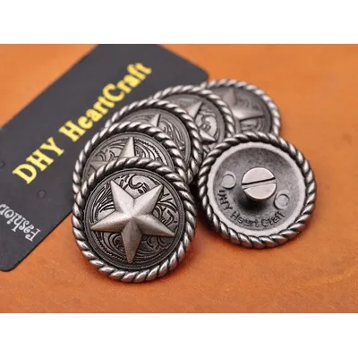 10Pcs Vintage Silver Rope Side Texas Ranger Star Western Cowboy Cowgirl Saddle Leathercraft Metal