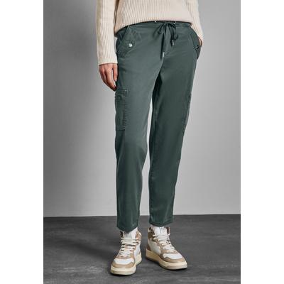 Stoffhose STREET ONE, Damen, Gr. 46, Länge 28, grün (marshy grün), Stoff, 60% Lyocell, 37% Baumwolle, 3% Elasthan, unifarben, casual, gerade knöchellang, Hosen, im Loose Fit Image