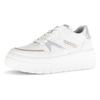 Plateausneaker GABOR, Damen, Gr. 40, weiß (weiß, metallicfarben), Nappaleder, kontrastfarbene Details, sportlich, Schuhe, Schnürschuh, Halbschuh, Freizeitschuh, Besätze in Metallicoptik