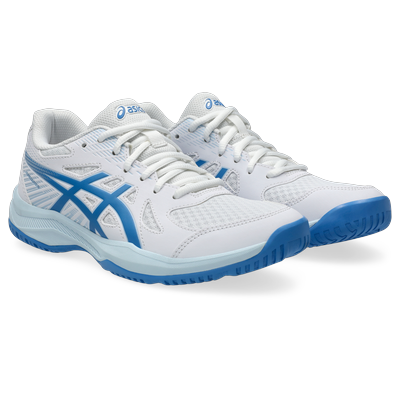 Hallenschuh ASICS "UPCOURT 6", Gr. 43,5, weiß, blau coast, Textil, Synthetik, sportlich, Schuhe, für Hallensport