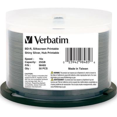 Verbatim Bd-R 25Gb 16X Shiny Silver Silk Screen Printable, Hub Printable - 50Pk Spindle - 50Pk Spindle