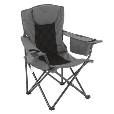 Arrowhead Outdoor Portable Canvas Folding Outdoor Furniture Camping Quad Chair With 6-Can Armrest Cooler, Granite Gray/black