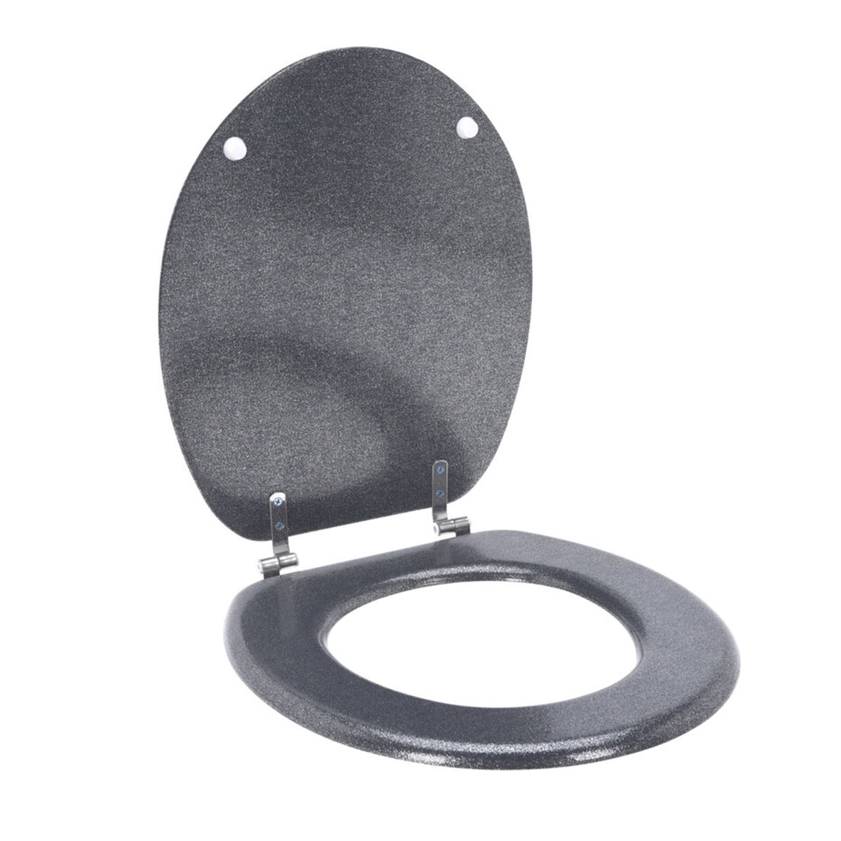 WellHome - MDF-Toilettensitz mit Deckel und Edelstahlscharnieren Silber 37,5x5,5x45cm Image