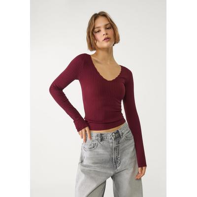 Stradivarius Seamless V-neck T-shirt Purple XL