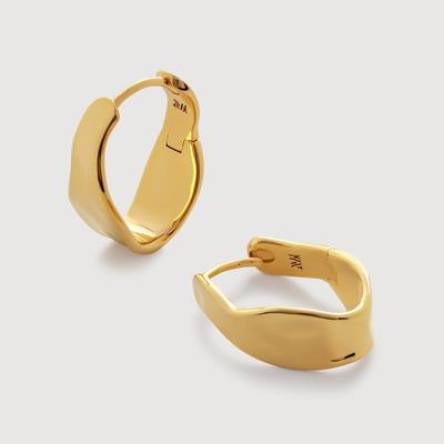 Gold Wave Medium Hoop Earrings