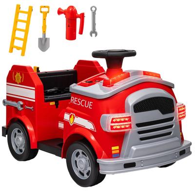 Qaba 12V Ride on Fire Truck, Battery Powered Electric Car for Kids with Siren, Flashing Lights Fire Extinguisher, Red