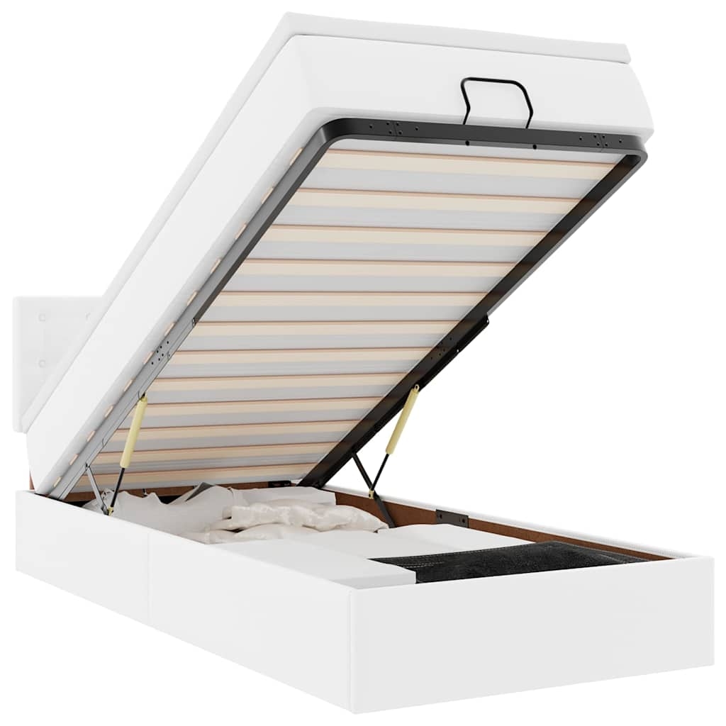 vidaXL Ottoman-Bett mit Matratzen & LEDs Reinweiß 100x200cm Kunstleder Image