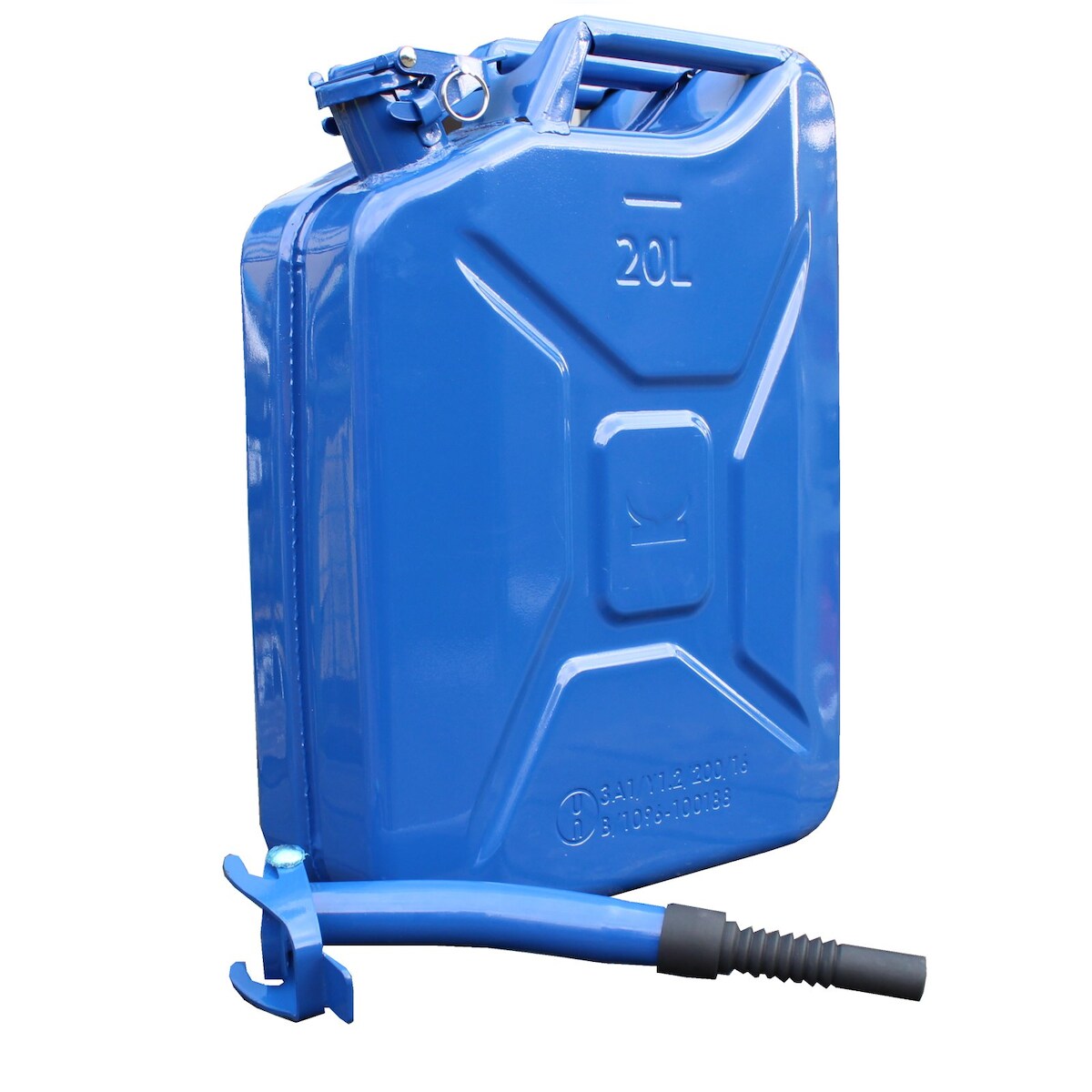 Baumarktplus Metallkanister blau 20 Liter inkl. Ausgießer flexibel + Halter Benzin Diesel Image
