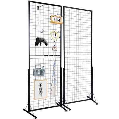 TEMU Vevor 2' X 5.6' Grid Wall Panels Tower, 2 Packs Wire Display Racks With Floorstanding, Double Side Panels For Art Craft Shows, Retail Display With Extra Clips And Hooks Image